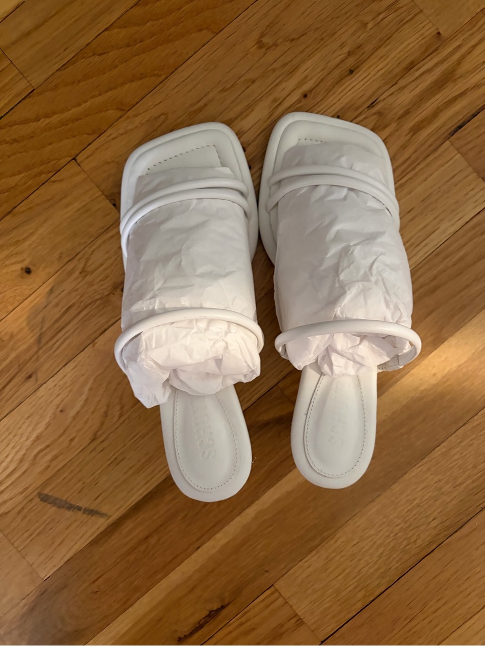 SCHUTZ White Padded Slide Sandals